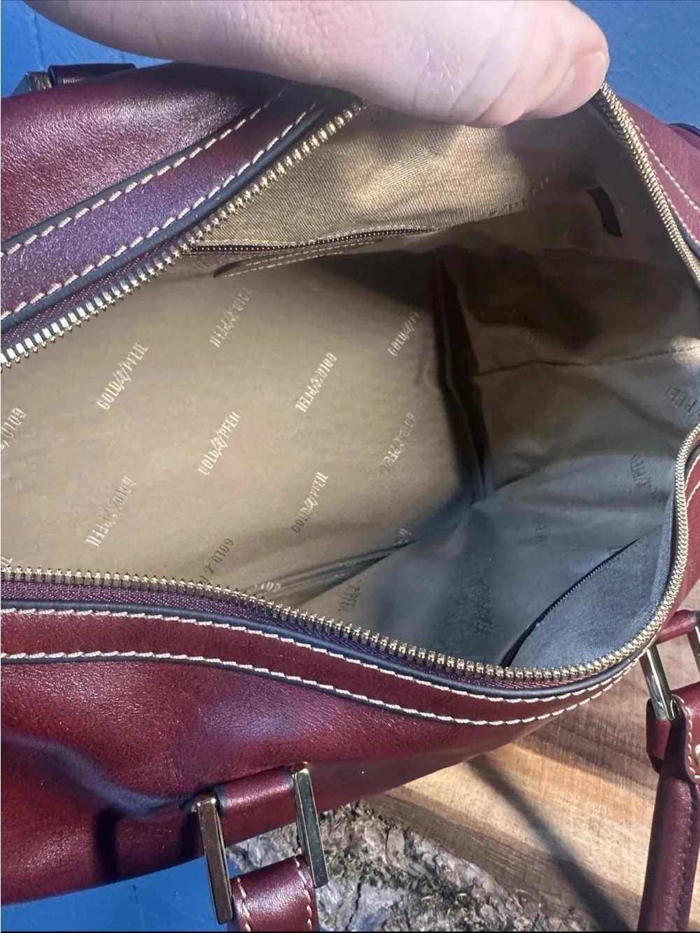 Gold PFEIL Leather Weekender Duffle Bag Oxblood Germany Rare Aniline Calfskin
